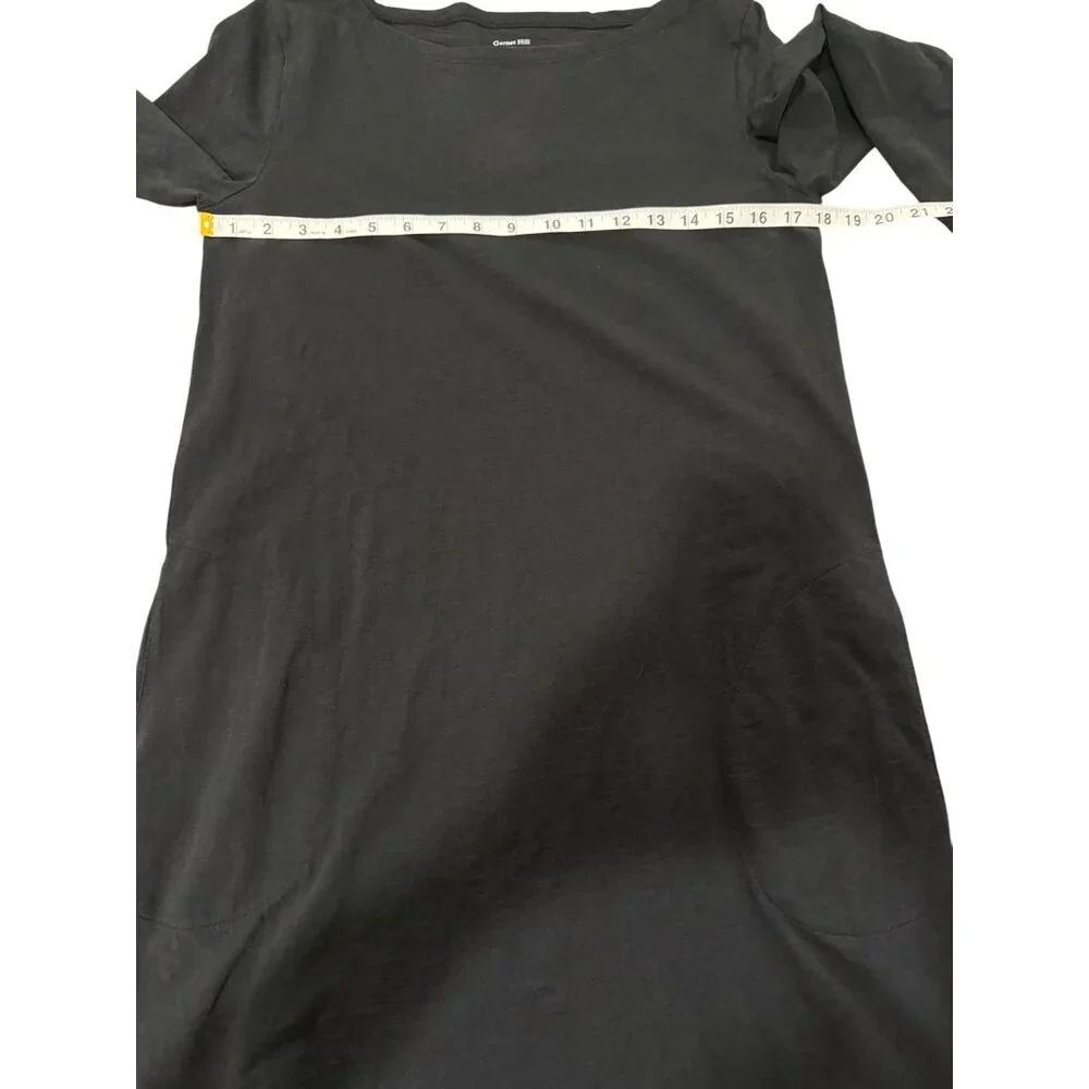 Garnet Hill Womens Midi Dress 3/4 Sleeve Black Cotton Minimalist Size 8 - Picture 6 of 8